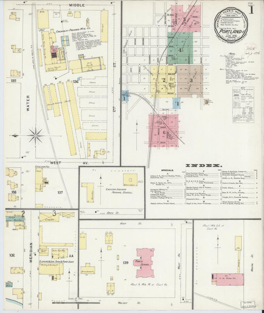Sanborn Fire Insurance Map from Portland, Jay County, Indiana (1896), Sheet #0001 - Complete Map Set gallery image, historic Sanborn map, vintage wall art, Indiana Indiana