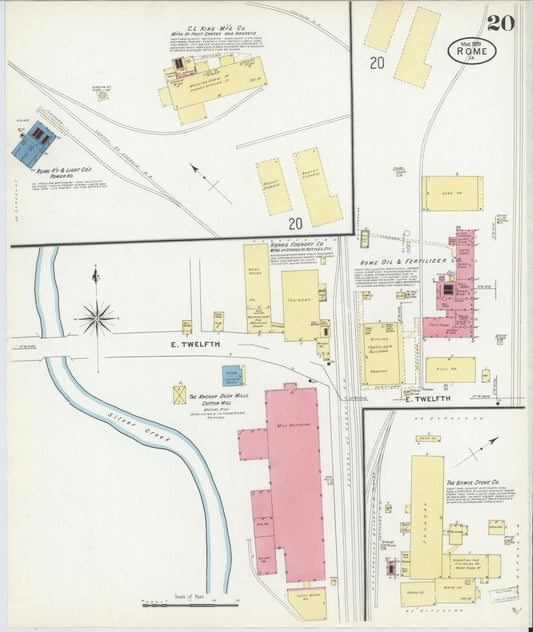 Sanborn Fire Insurance Map from Rome, Floyd County, Georgia (1909), Sheet #0020 - Historic Sanborn Fire Insurance Map Print, vintage old map wall art, antique decor, genealogy gift, Georgia Georgia map