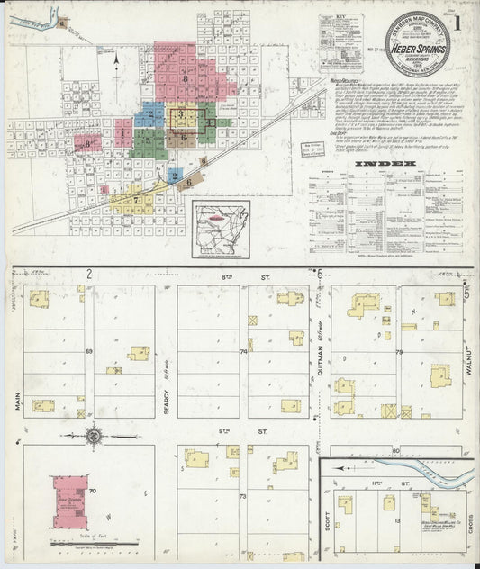 Sanborn Fire Insurance Map from Heber Springs, Cleburne County, Arkansas (1918), Sheet #0001 - Complete Map Set gallery image, historic Sanborn map, vintage wall art, Arkansas Arkansas