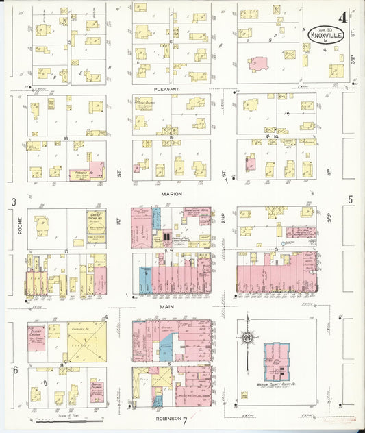 Sanborn Fire Insurance Map from Knoxville, Marion County, Iowa (1913), Sheet #0004 - Historic Sanborn Fire Insurance Map Print, vintage old map wall art