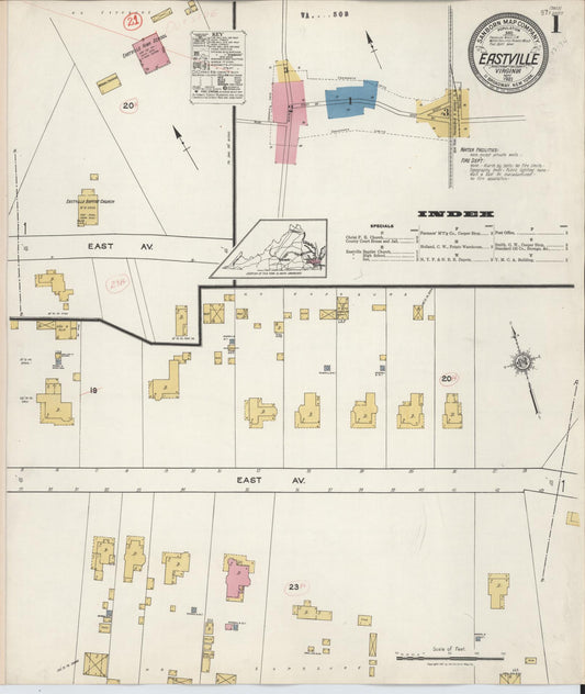 Sanborn Fire Insurance Map from Eastville, Northampton County, Virginia (1921), Sheet #0001 - Complete Map Set gallery image, historic Sanborn map, vintage wall art, Virginia Virginia
