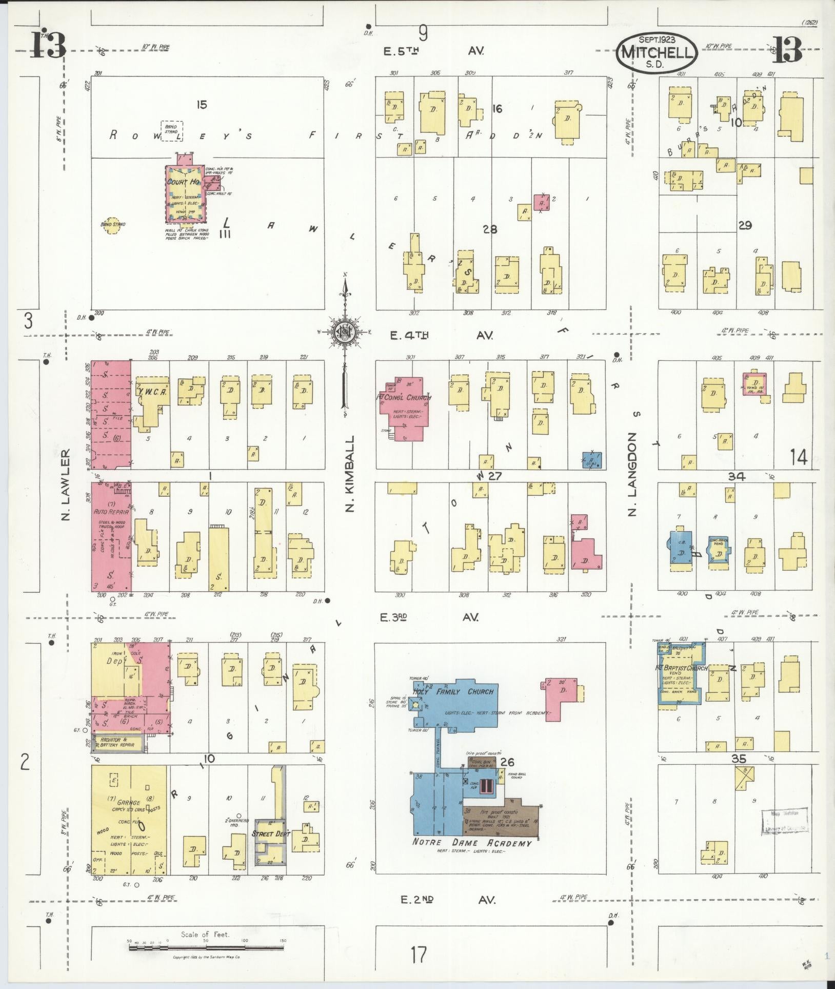 Sanborn Fire Insurance Map from Mitchell, Davison County, South Dakota (1923), Sheet #0013 - Complete Map Set gallery image, historic Sanborn map, vintage wall art, South Dakota South Dakota