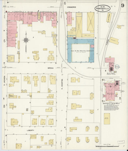 Sanborn Fire Insurance Map from Hawkinsville, Pulaski County, Georgia (1912), Sheet #0009 - Historic Sanborn Fire Insurance Map Print, vintage old map wall art, antique decor, genealogy gift, Georgia Georgia map