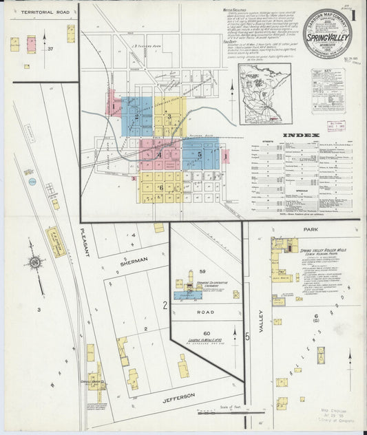 Sanborn Fire Insurance Map from Spring Valley, Fillmore County, Minnesota (1915), Sheet #0001 - Historic Sanborn Fire Insurance Map Print, vintage old map wall art, antique decor, genealogy gift, Minnesota Minnesota map