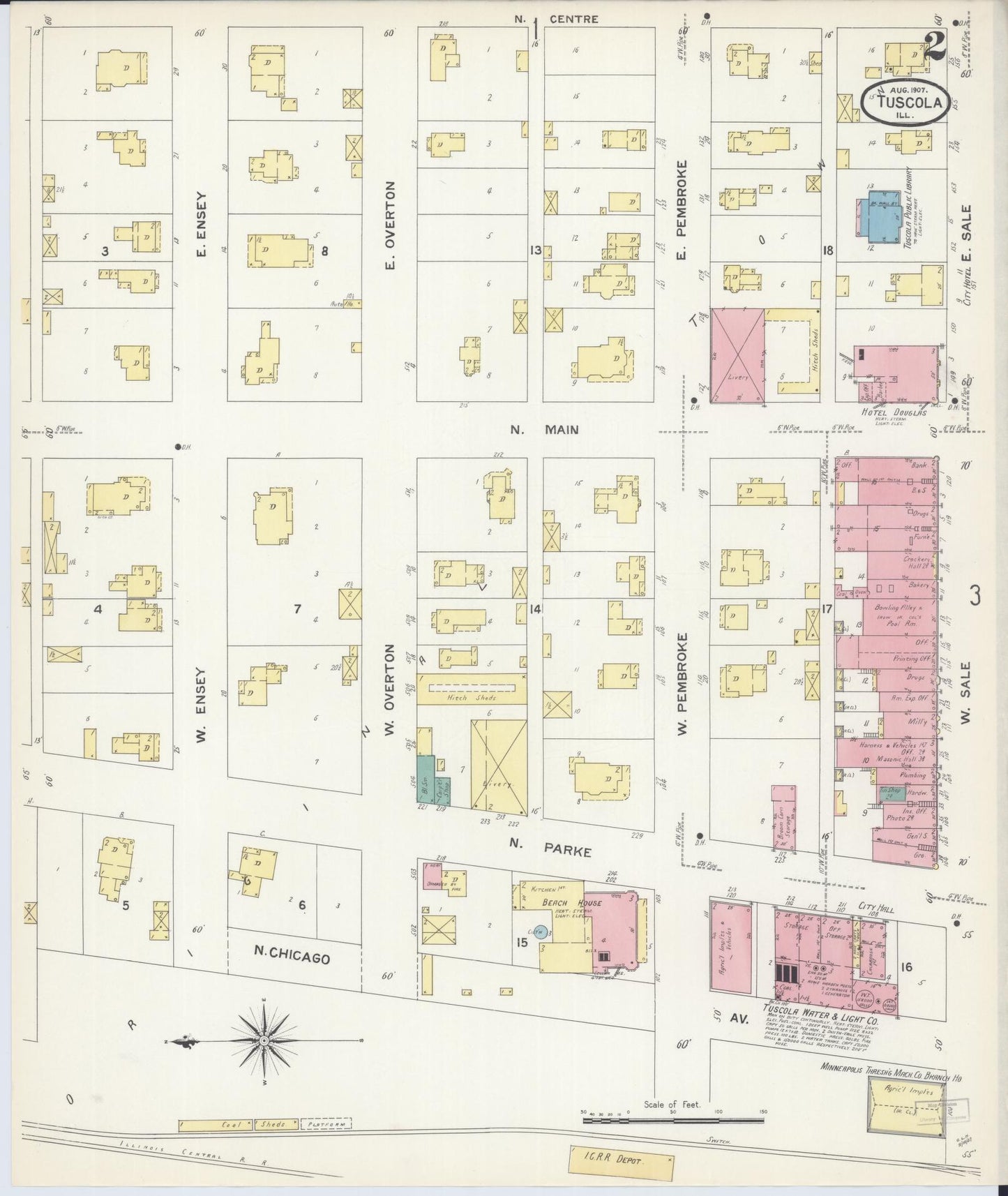 Sanborn Fire Insurance Map from Tuscola, Douglas County, Illinois (1907), Sheet #0002 - Complete Map Set gallery image, historic Sanborn map, vintage wall art, Illinois Illinois