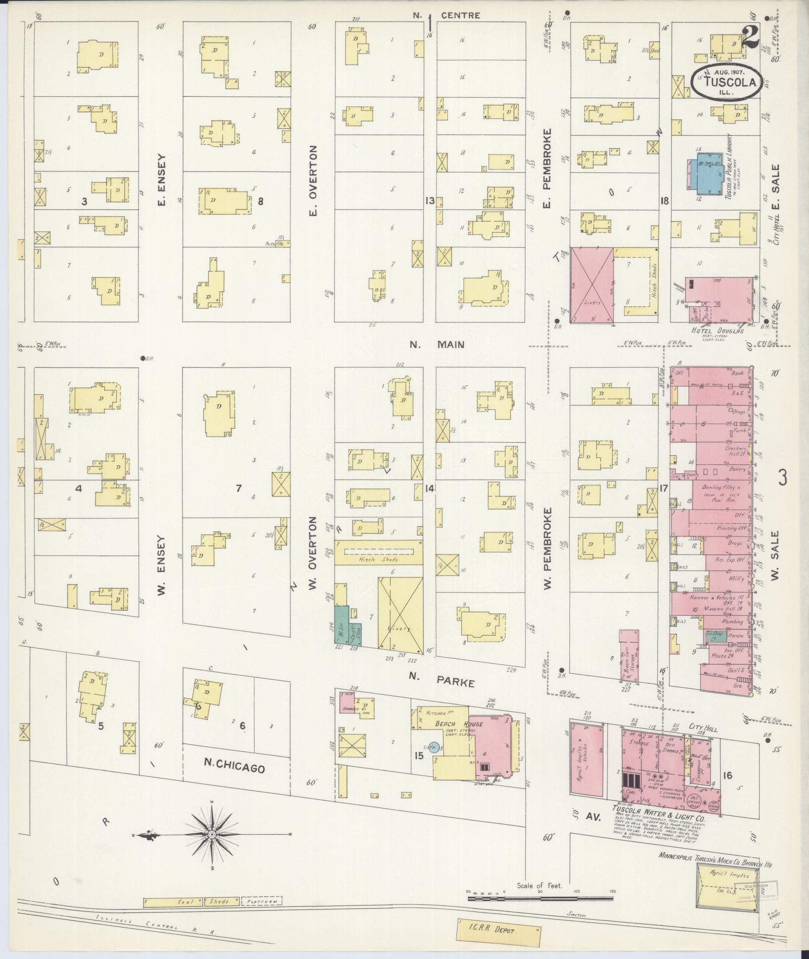 Sanborn Fire Insurance Map from Tuscola, Douglas County, Illinois (1907), Sheet #0002 - Complete Map Set gallery image, historic Sanborn map, vintage wall art, Illinois Illinois