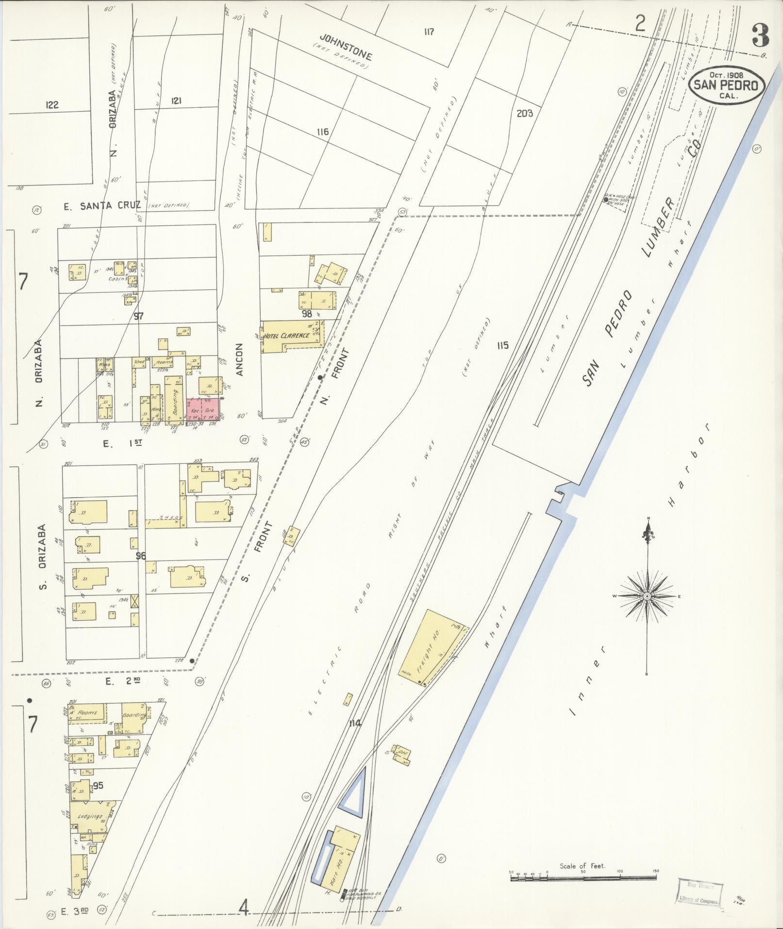 Sanborn Fire Insurance Map from San Pedro, Los Angeles County, California (1908), Sheet #0003 - Complete Map Set gallery image, historic Sanborn map, vintage wall art, California California
