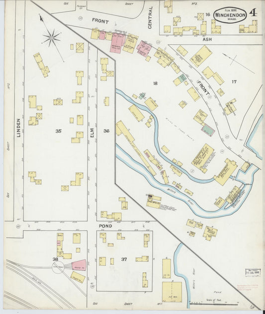 Sanborn Fire Insurance Map from Winchendon, Worcester County, Massachusetts (1892), Sheet #0004 - Historic Sanborn Fire Insurance Map Print, vintage old map wall art, antique decor, genealogy gift, Massachusetts Massachusetts map