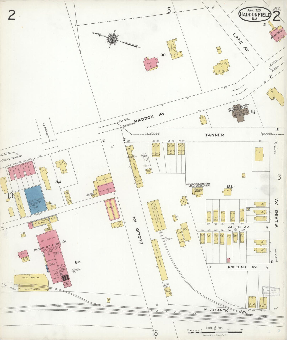 Sanborn Fire Insurance Map from Haddonfield, Camden County, New Jersey (1923), Sheet #0002 - Complete Map Set gallery image, historic Sanborn map, vintage wall art, New Jersey New Jersey