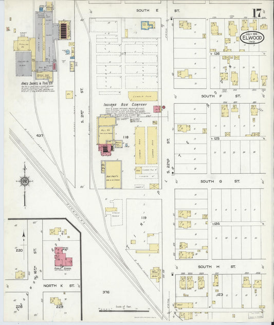 Sanborn Fire Insurance Map from Elwood, Madison County, Indiana (1916), Sheet #0017 - Historic Sanborn Fire Insurance Map Print, vintage old map wall art, antique decor, genealogy gift, Indiana Indiana map