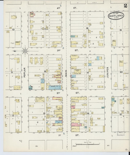 Sanborn Fire Insurance Map from Scotland, Bon Homme County, South Dakota (1891), Sheet #0002 - Historic Sanborn Fire Insurance Map Print, vintage old map wall art, antique decor, genealogy gift, South Dakota South Dakota map
