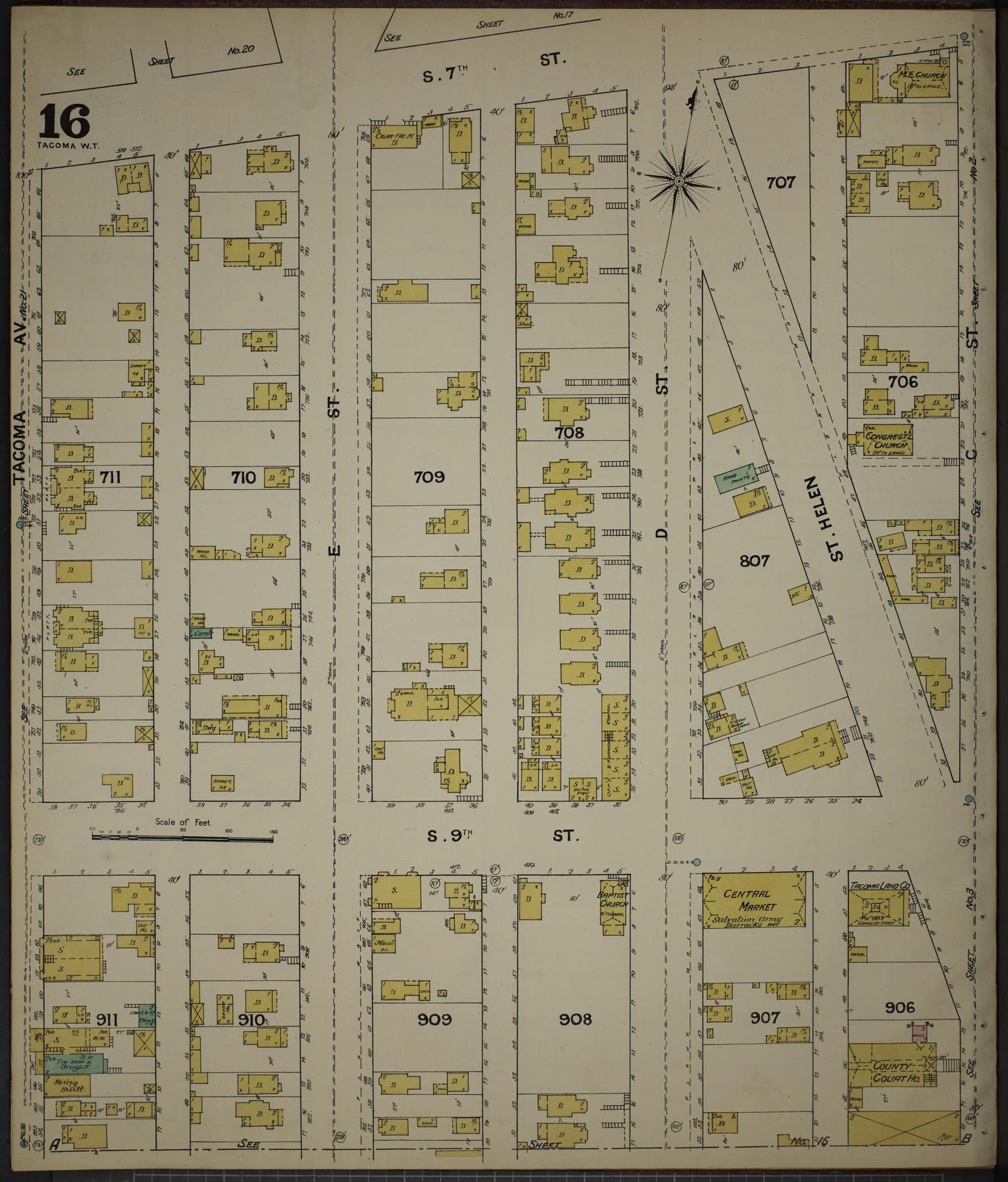 Sanborn Fire Insurance Map from Tacoma, Pierce County, Washington (1888), Sheet #0016 - Complete Map Set gallery image, historic Sanborn map, vintage wall art, Washington Washington