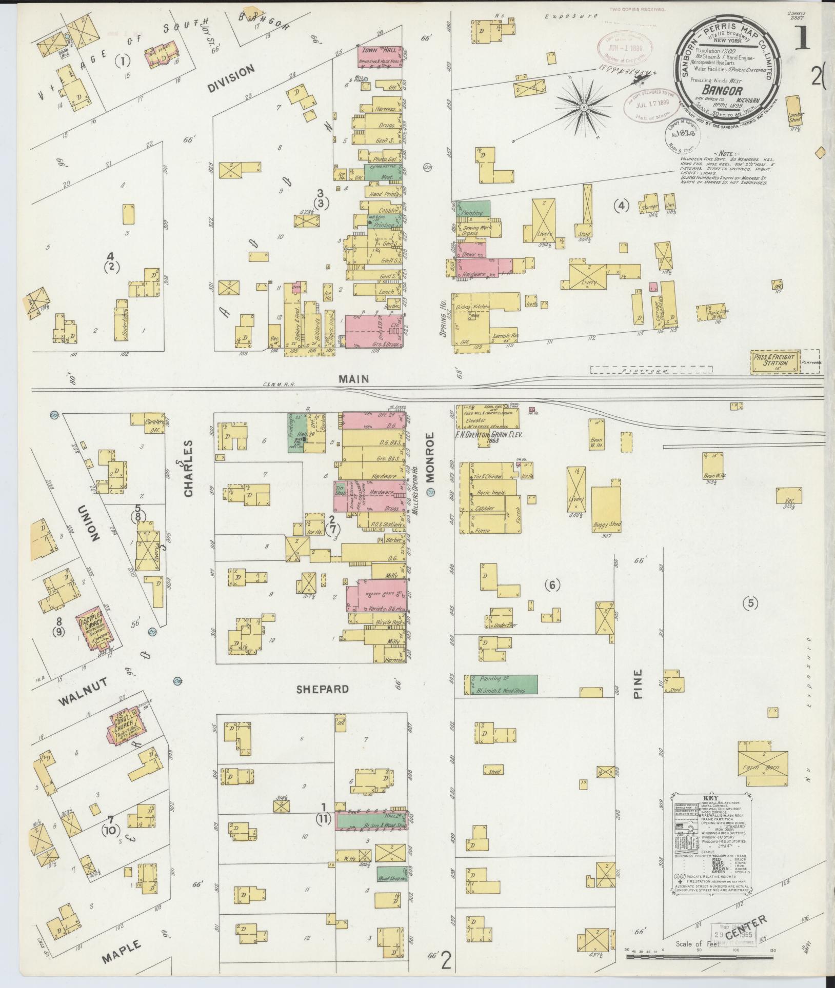 Sanborn Fire Insurance Map from Bangor, Van Buren County, Michigan (1899), Sheet #0001 - Historic Sanborn Fire Insurance Map Print, vintage old map wall art, antique decor, genealogy gift, Michigan Michigan map