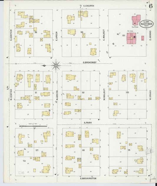 Sanborn Fire Insurance Map from Hastings, Barry County, Michigan (1900), Sheet #0006 - Historic Sanborn Fire Insurance Map Print, vintage old map wall art, antique decor, genealogy gift, Michigan Michigan map