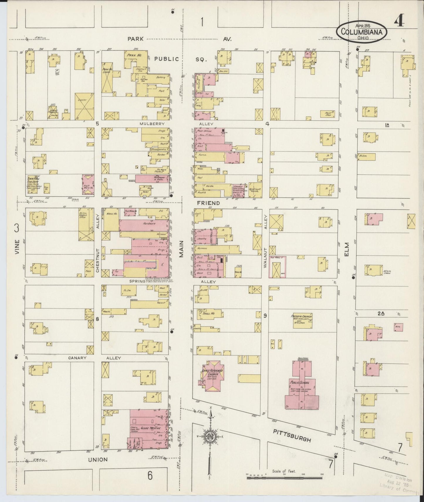 Sanborn Fire Insurance Map from Columbiana, Columbiana County, Ohio (1915), Sheet #0004 - Complete Map Set gallery image, historic Sanborn map, vintage wall art, Ohio Ohio