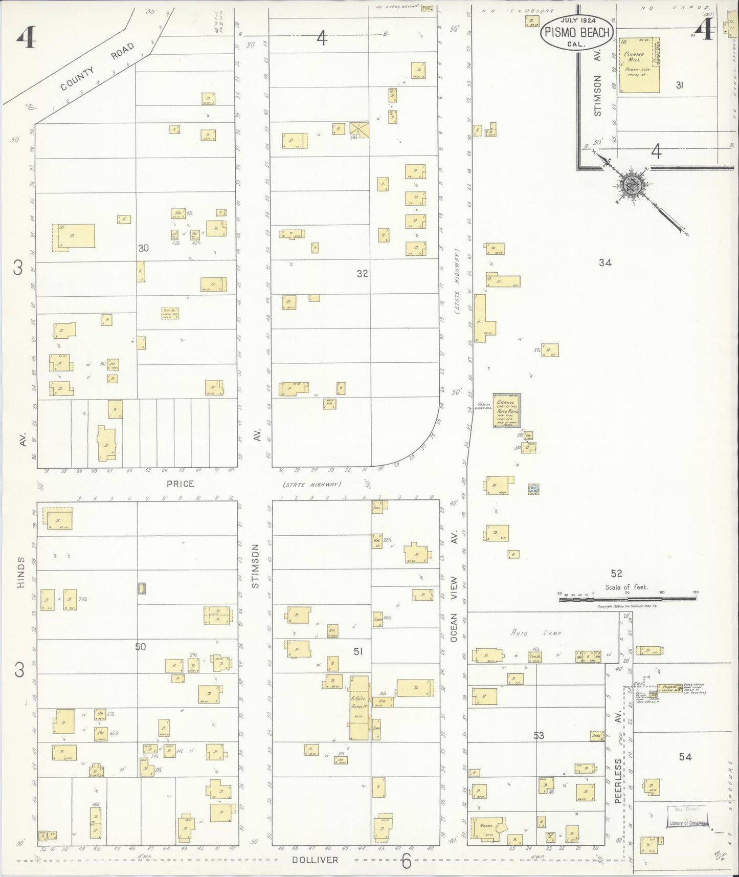 Sanborn Fire Insurance Map from Pismo Beach, San Luis Obispo County, California (1924), Sheet #0004 - Complete Map Set gallery image, historic Sanborn map, vintage wall art, California California