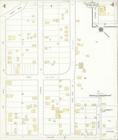 Sanborn Fire Insurance Map from Pismo Beach, San Luis Obispo County, California (1924), Sheet #0004 - Complete Map Set gallery image, historic Sanborn map, vintage wall art, California California