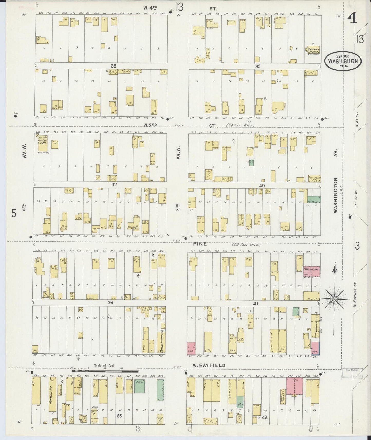 Sanborn Fire Insurance Map from Washburn, Bayfield County, Wisconsin (1898), Sheet #0004 - Historic Sanborn Fire Insurance Map Print, vintage old map wall art, antique decor, genealogy gift, Wisconsin Wisconsin map