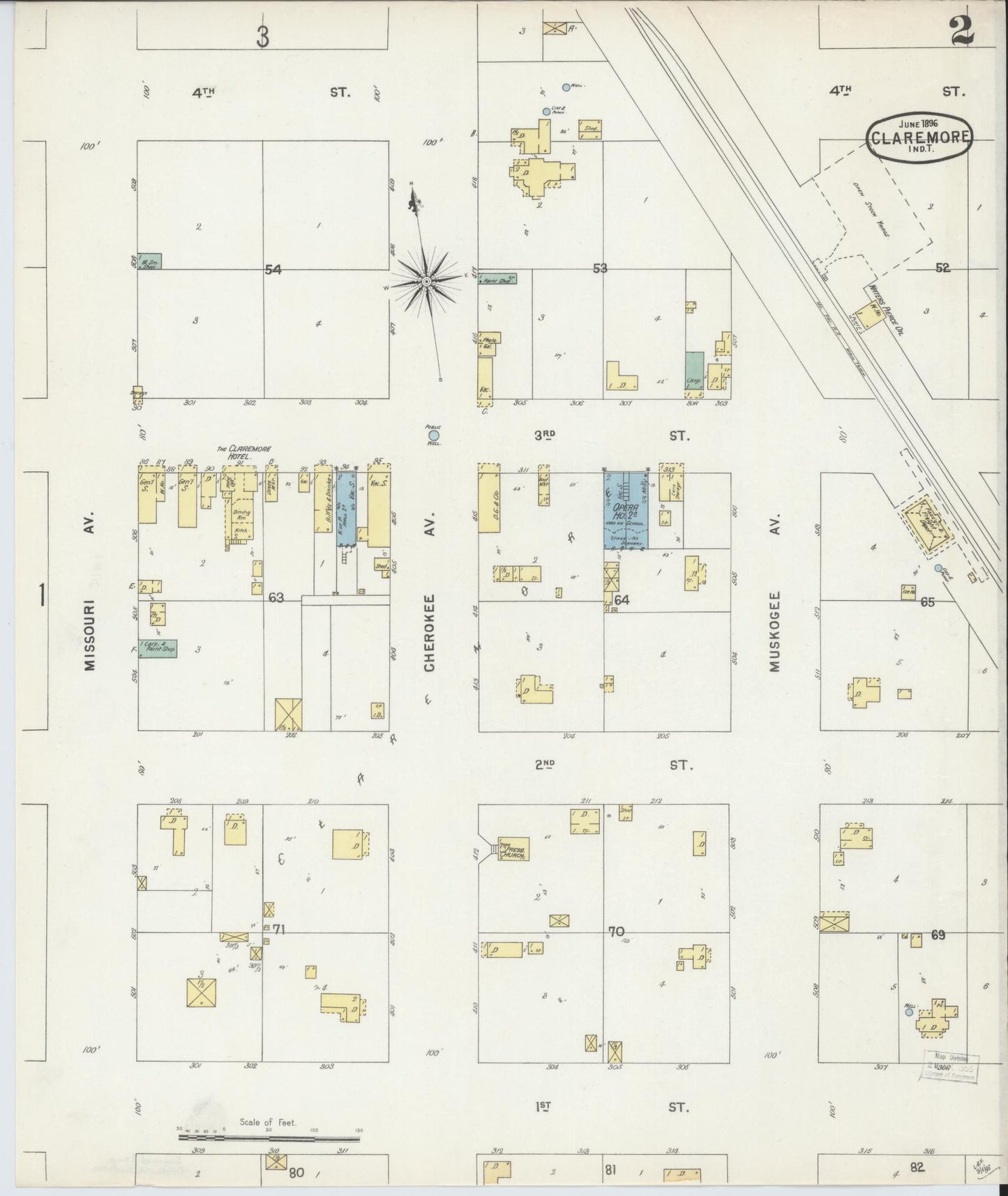 Sanborn Fire Insurance Map from Claremore, Rogers County, Oklahoma (1896), Sheet #0002 - Complete Map Set gallery image, historic Sanborn map, vintage wall art, Oklahoma Oklahoma