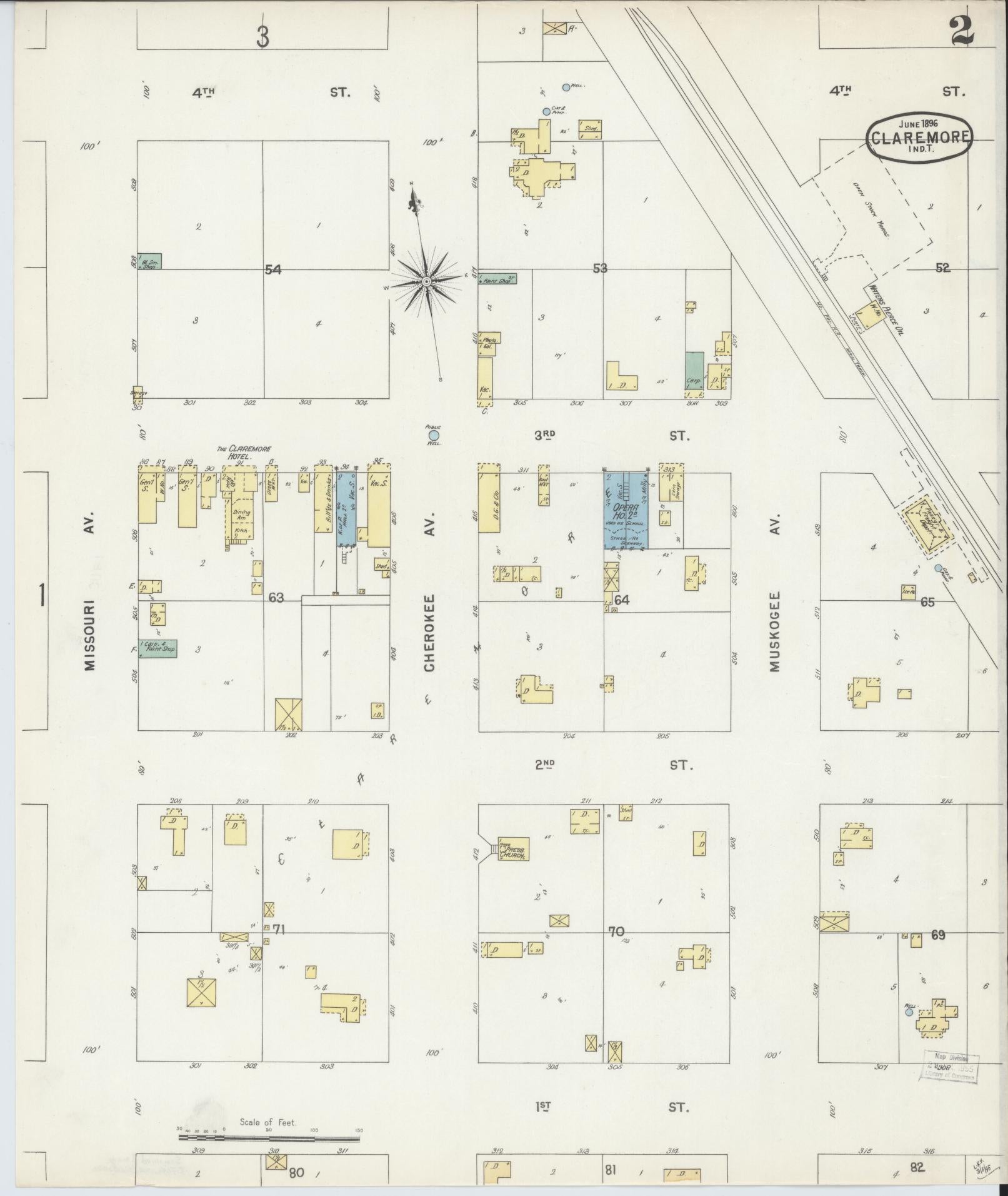 Sanborn Fire Insurance Map from Claremore, Rogers County, Oklahoma (1896), Sheet #0002 - Complete Map Set gallery image, historic Sanborn map, vintage wall art, Oklahoma Oklahoma