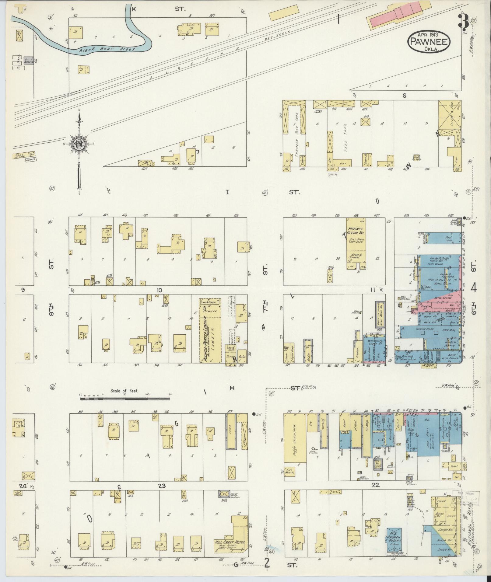 Sanborn Fire Insurance Map from Pawnee, Pawnee County, Oklahoma (1913), Sheet #0003 - Complete Map Set gallery image, historic Sanborn map, vintage wall art, Oklahoma Oklahoma