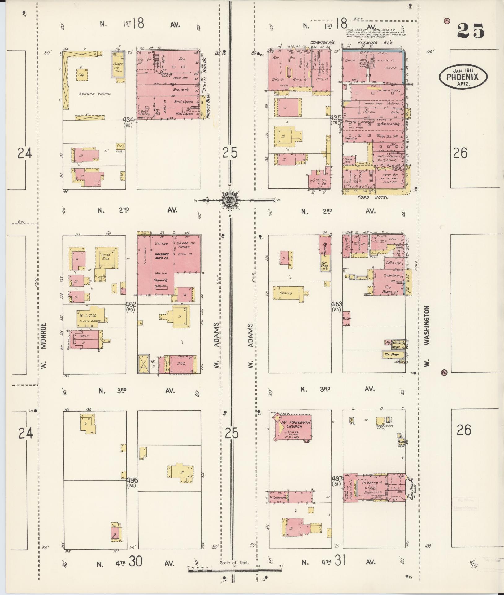 Sanborn Fire Insurance Map from Phoenix, Maricopa County, Arizona (1911), Sheet #0025 - Complete Map Set gallery image, historic Sanborn map, vintage wall art, Arizona Arizona