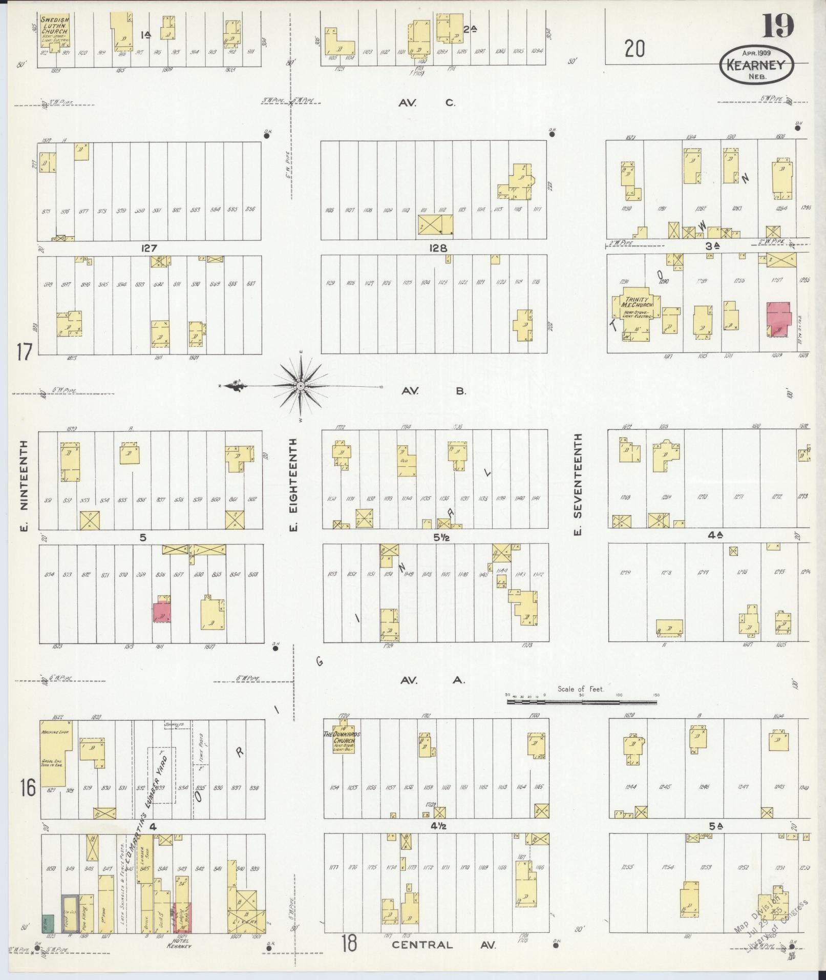 Sanborn Fire Insurance Map from Kearney, Buffalo County, Nebraska (1909), Sheet #0019 - Complete Map Set gallery image, historic Sanborn map, vintage wall art, Nebraska Nebraska