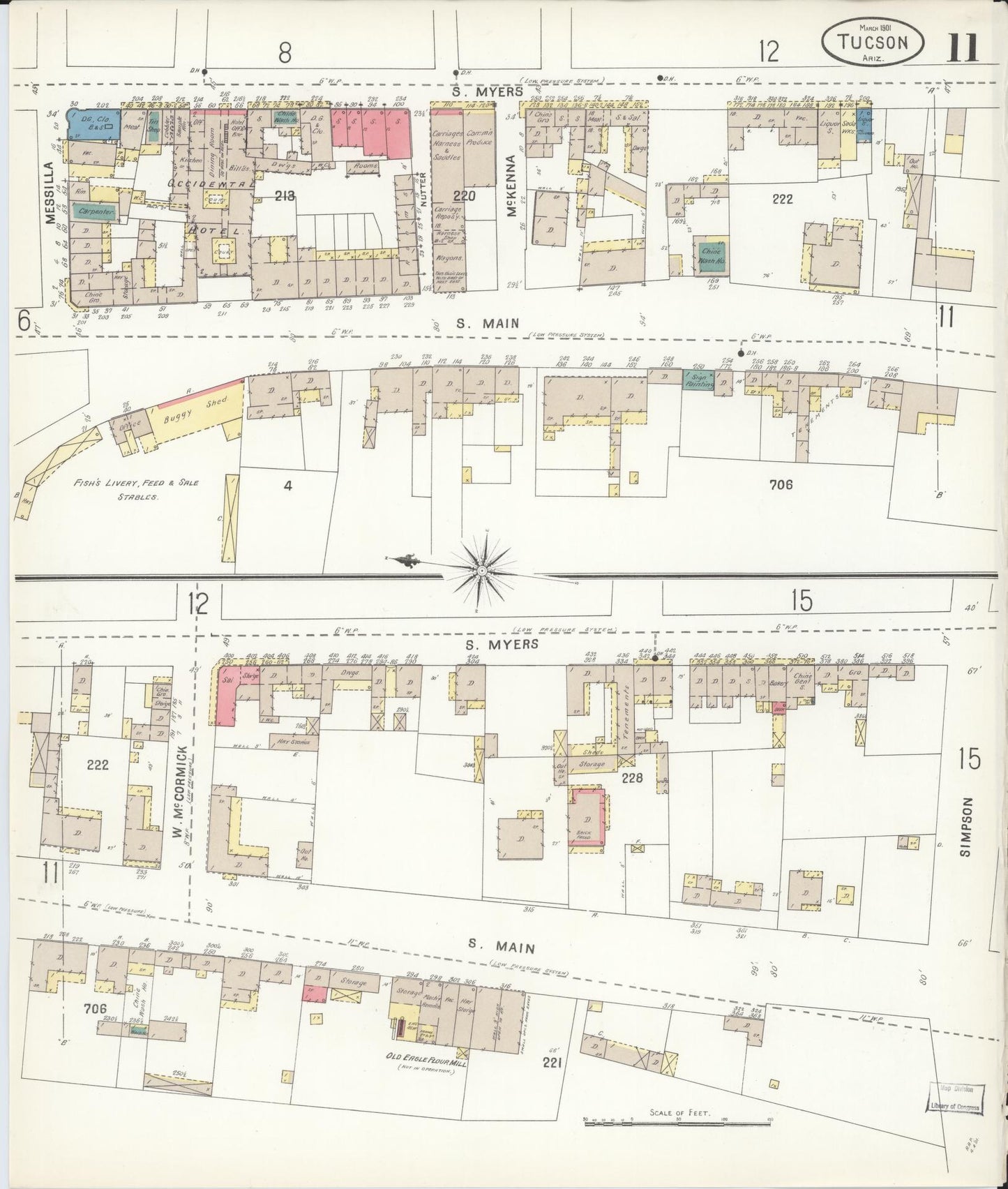Sanborn Fire Insurance Map from Tucson, Pima County, Arizona (1901), Sheet #0011 - Complete Map Set gallery image, historic Sanborn map, vintage wall art, Arizona Arizona