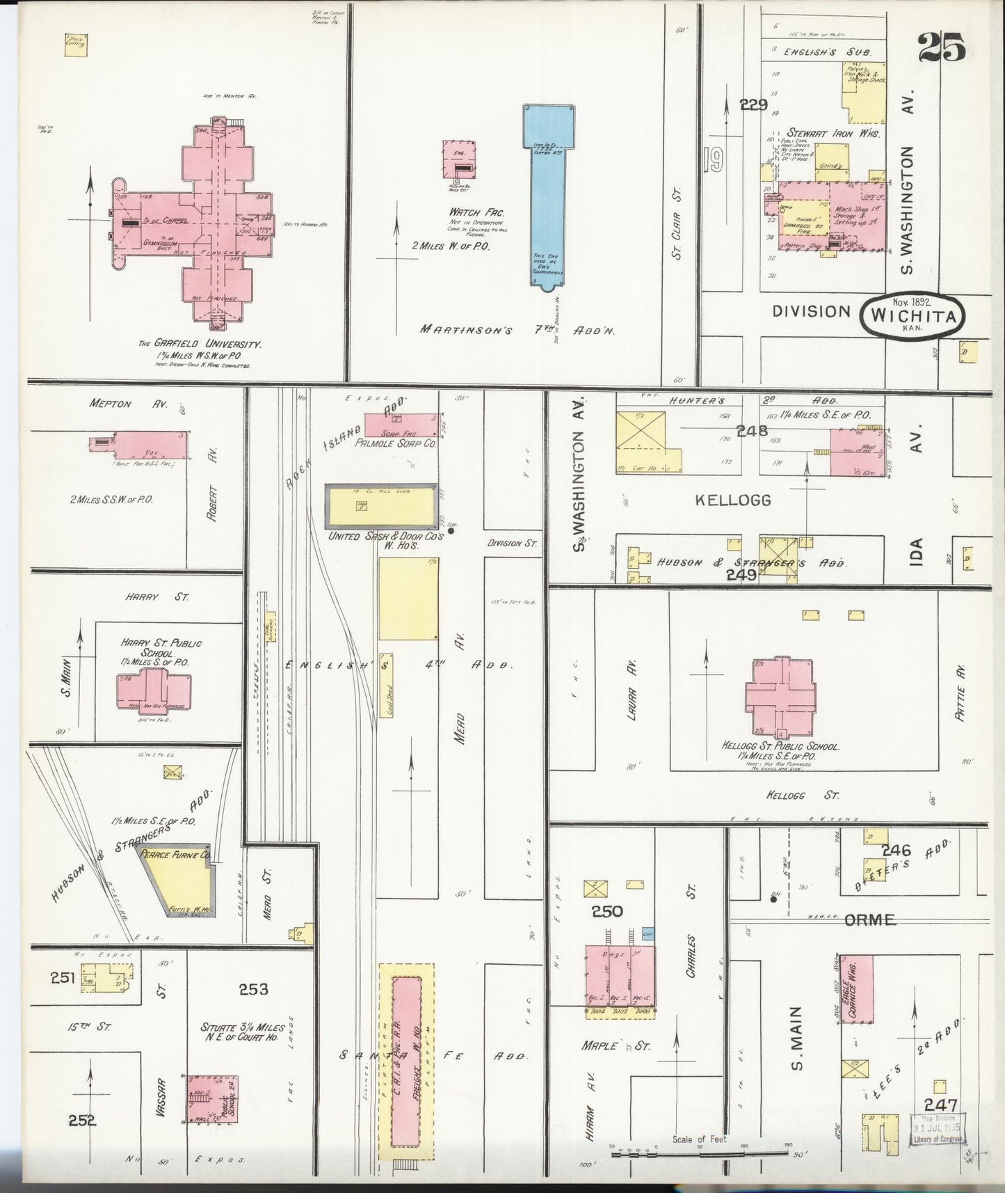 Sanborn Fire Insurance Map from Wichita, Sedgwick County, Kansas (1892), Sheet #0025 - Complete Map Set gallery image, historic Sanborn map, vintage wall art, Kansas Kansas