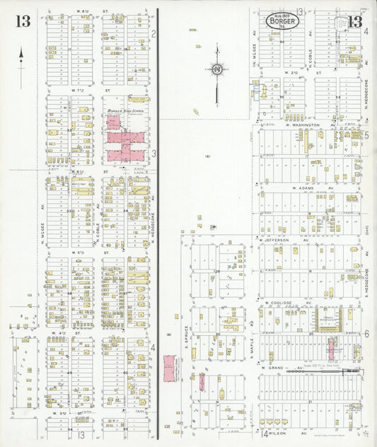 Sanborn Fire Insurance Map from Borger, Hutchinson County, Texas (1928), Sheet #0013 - Historic Sanborn Fire Insurance Map Print, vintage old map wall art, antique decor, genealogy gift, Texas Texas map