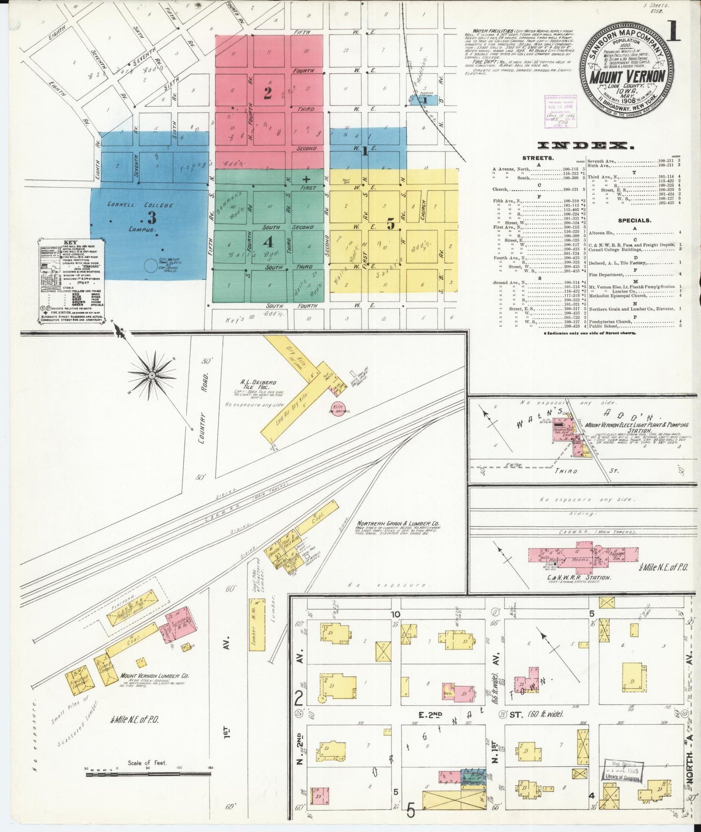 Sanborn Fire Insurance Map from Mount Vernon, Linn County, Iowa (1906), Sheet #0001 - Historic Sanborn Fire Insurance Map Print