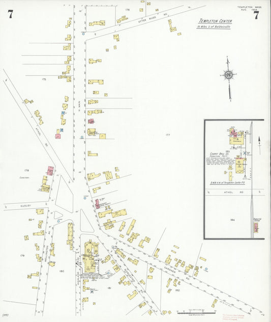 Sanborn Fire Insurance Map from Templeton, Worcester County, Massachusetts (1934), Sheet #0007 - Historic Sanborn Fire Insurance Map Print, vintage old map wall art, antique decor, genealogy gift, Massachusetts Massachusetts map