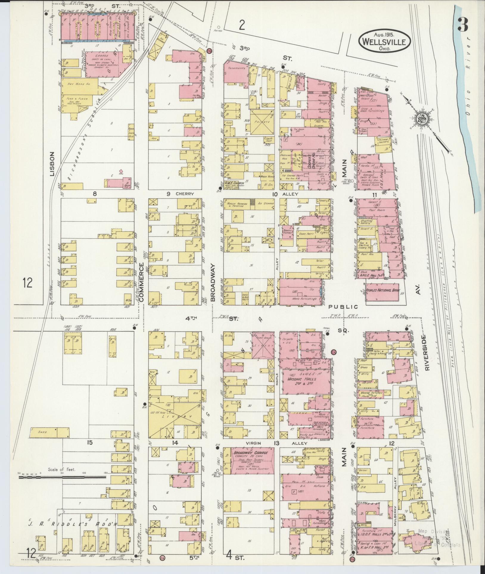Sanborn Fire Insurance Map from Wellsville, Columbiana County, Ohio (1915), Sheet #0003 - Historic Sanborn Fire Insurance Map Print, vintage old map wall art, antique decor, genealogy gift, Ohio Ohio map