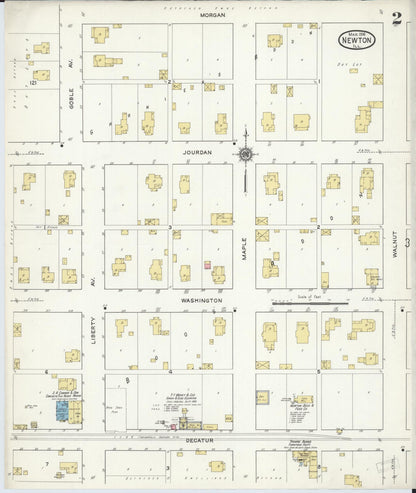 Sanborn Fire Insurance Map from Newton, Jasper County, Illinois (1916), Sheet #0002 - Historic Sanborn Fire Insurance Map Print, vintage old map wall art, antique decor, genealogy gift, Illinois Illinois map