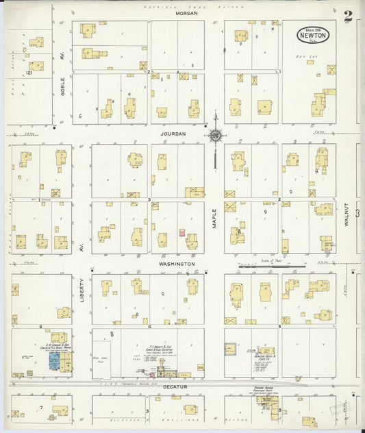Sanborn Fire Insurance Map from Newton, Jasper County, Illinois (1916), Sheet #0002 - Historic Sanborn Fire Insurance Map Print, vintage old map wall art, antique decor, genealogy gift, Illinois Illinois map