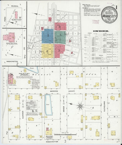 Sanborn Fire Insurance Map from Monroe City, Monroe County, Missouri (1909), Sheet #0001 - Complete Map Set gallery image, historic Sanborn map, vintage wall art, Missouri Missouri