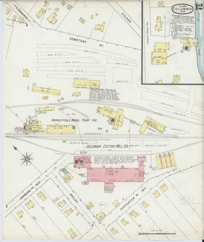 Sanborn Fire Insurance Map from Columbia, Maury County, Tennessee (1895), Sheet #0012 - Complete Map Set gallery image, historic Sanborn map, vintage wall art, Tennessee Tennessee