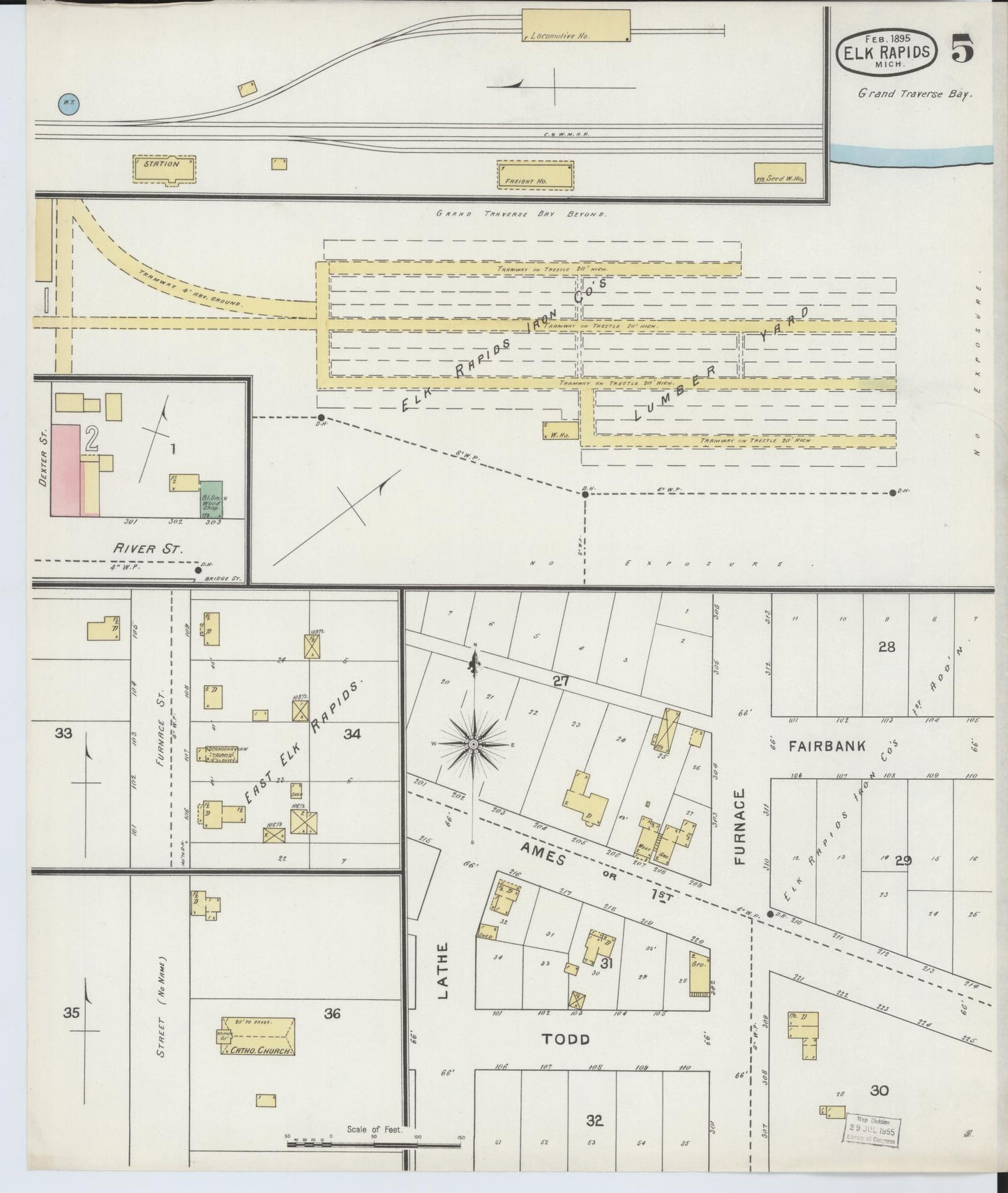 Sanborn Fire Insurance Map from Elk Rapids, Antrim County, Michigan (1895), Sheet #0005 - Complete Map Set gallery image, historic Sanborn map, vintage wall art, Michigan Michigan