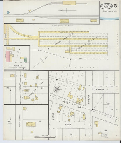 Sanborn Fire Insurance Map from Elk Rapids, Antrim County, Michigan (1895), Sheet #0005 - Complete Map Set gallery image, historic Sanborn map, vintage wall art, Michigan Michigan