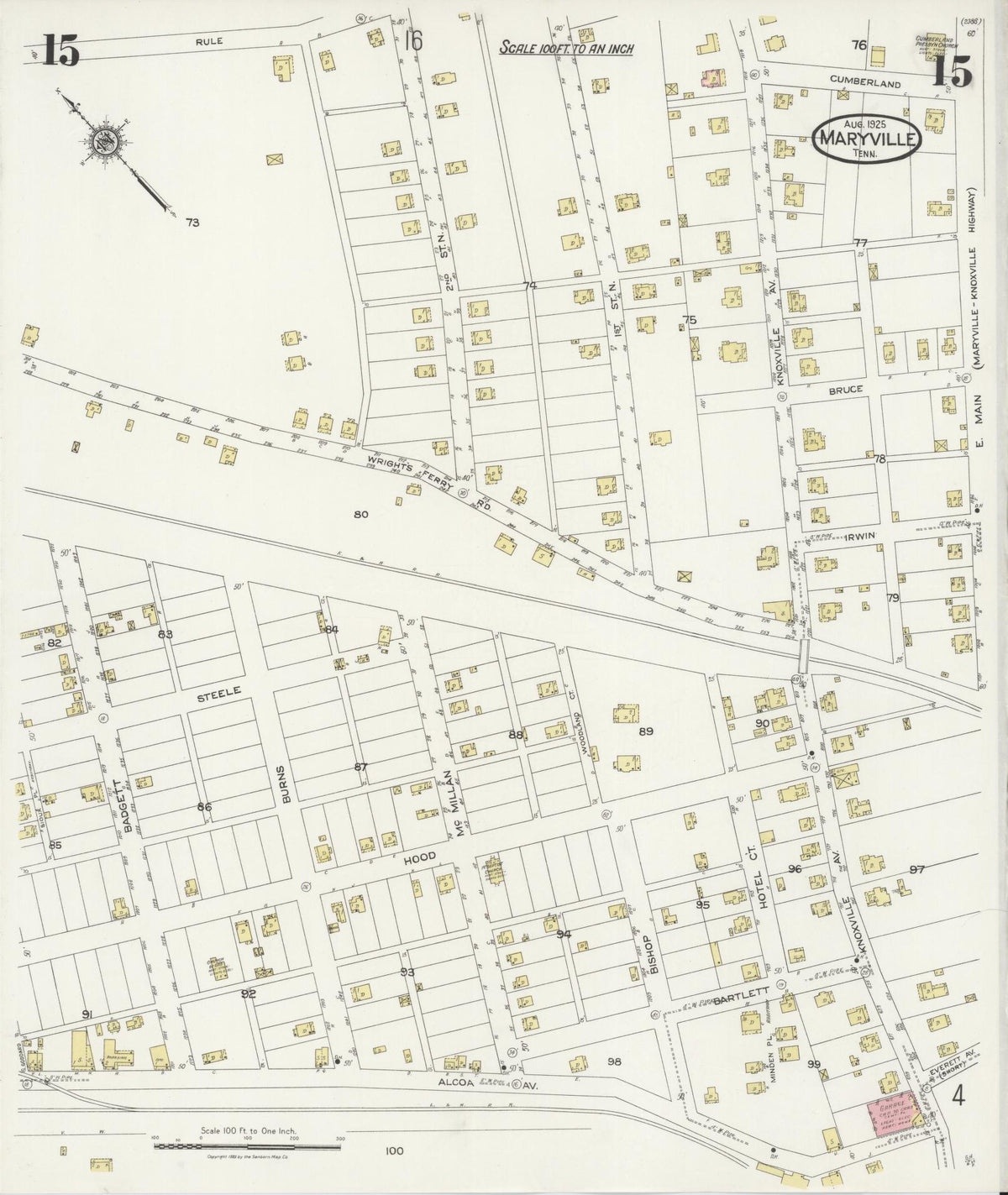Sanborn Fire Insurance Map from Maryville, Blount County, Tennessee (1925), Sheet #0015 - Complete Map Set gallery image, historic Sanborn map, vintage wall art, Tennessee Tennessee