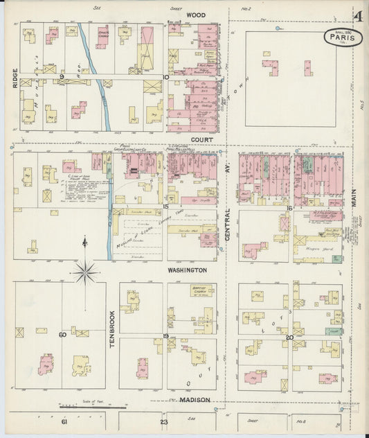 Sanborn Fire Insurance Map from Paris, Edgar County, Illinois (1890), Sheet #0004 - Historic Sanborn Fire Insurance Map Print, vintage old map wall art, antique decor, genealogy gift, Illinois Illinois map