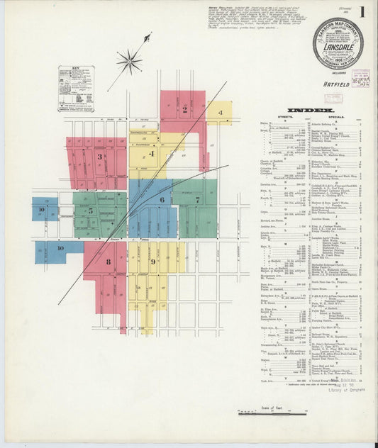Sanborn Fire Insurance Map from Lansdale, Montgomery County, Pennsylvania (1912), Sheet #0001 - Historic Sanborn Fire Insurance Map Print, vintage old map wall art, antique decor, genealogy gift, Pennsylvania Pennsylvania map