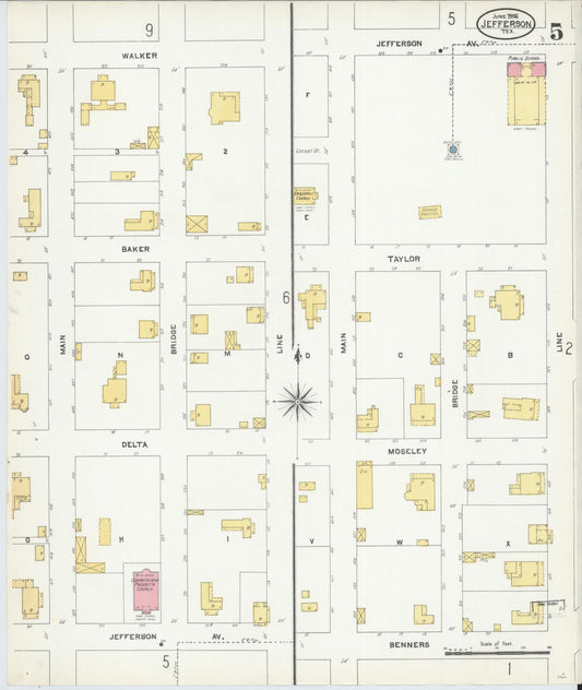 Sanborn Fire Insurance Map from Jefferson, Marion County, Texas (1906), Sheet #0005 - Historic Sanborn Fire Insurance Map Print, vintage old map wall art, antique decor, genealogy gift, Texas Texas map