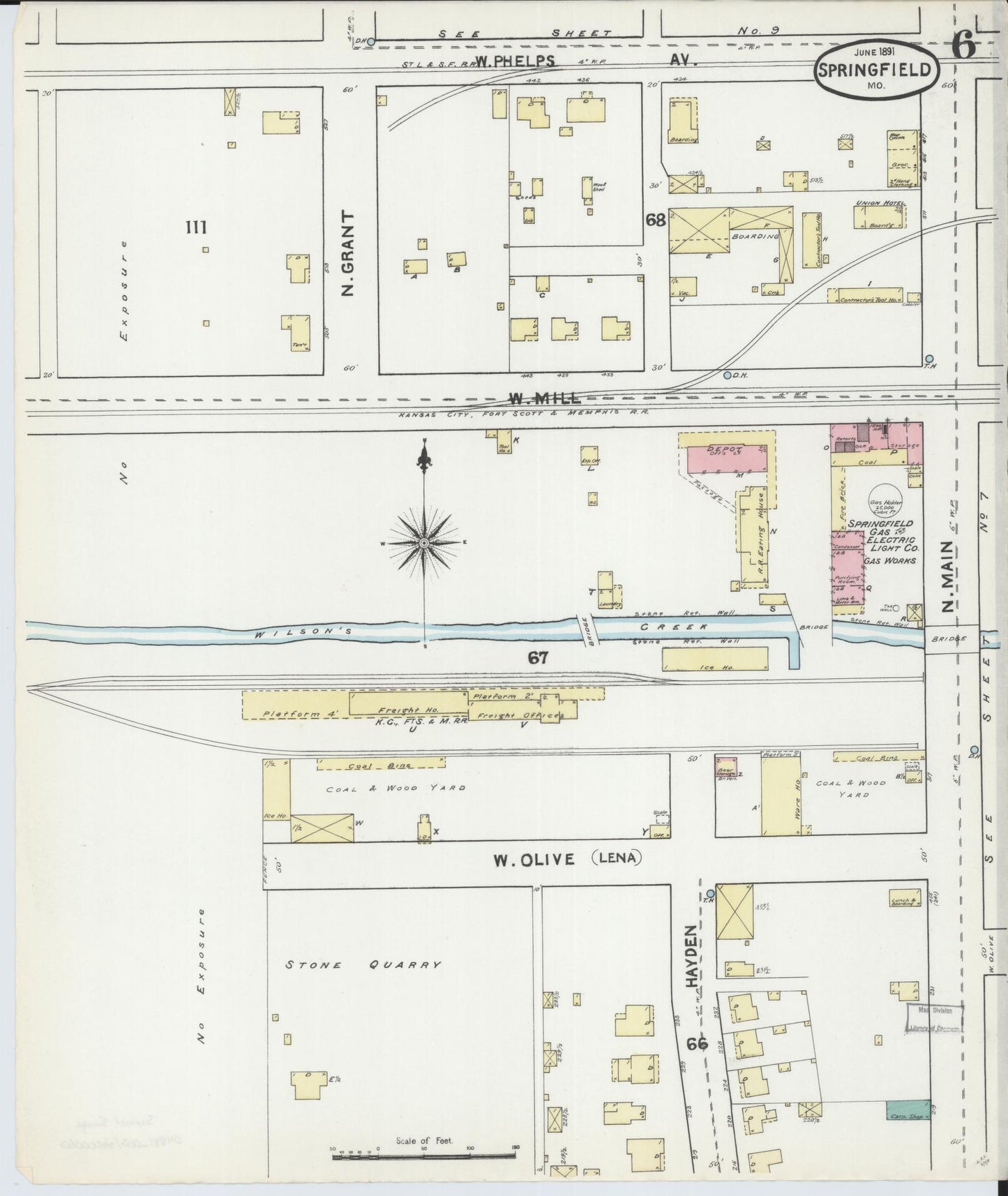 Sanborn Fire Insurance Map from Springfield, Greene County, Missouri (1891), Sheet #0006 - Historic Sanborn Fire Insurance Map Print, vintage old map wall art, antique decor, genealogy gift, Missouri Missouri map