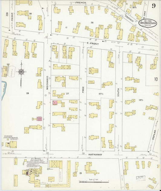 Sanborn Fire Insurance Map from Skowhegan, Somerset County, Maine (1909), Sheet #0009 - Historic Sanborn Fire Insurance Map Print, vintage old map wall art, antique decor, genealogy gift, Maine Maine map