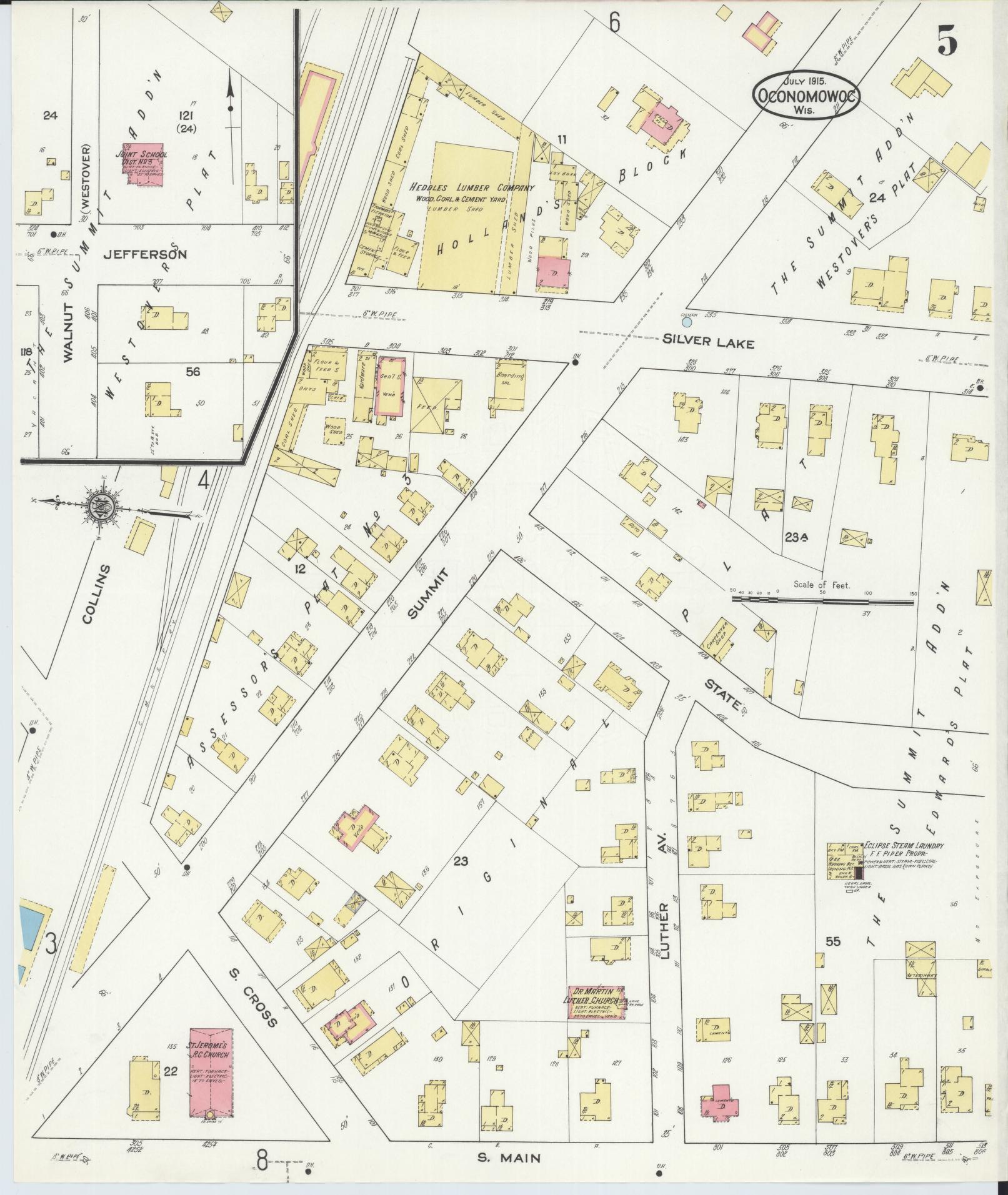 Sanborn Fire Insurance Map from Oconomowoc, Waukesha County, Wisconsin (1915), Sheet #0005 - Complete Map Set gallery image, historic Sanborn map, vintage wall art, Wisconsin Wisconsin