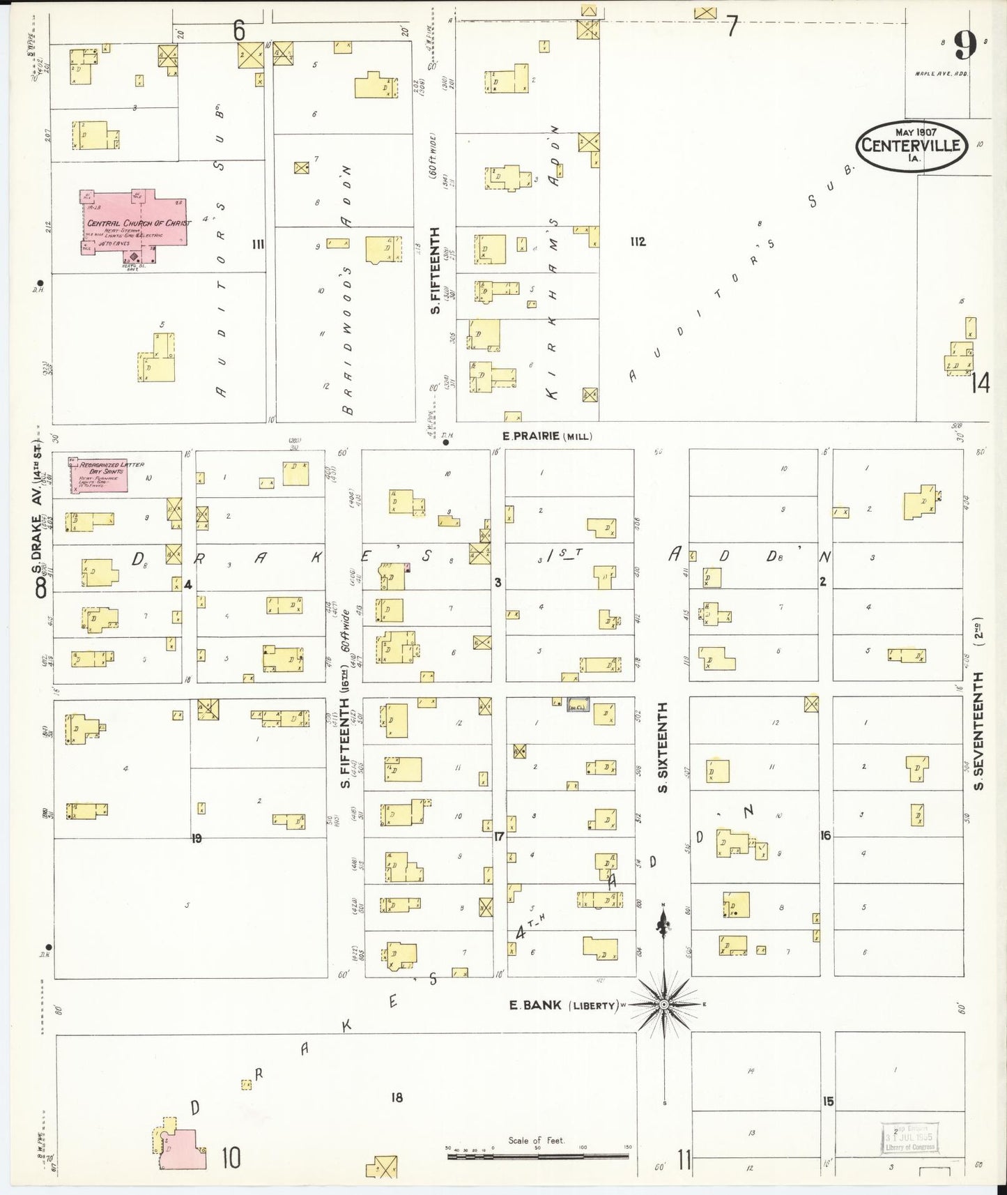 Sanborn Fire Insurance Map from Centerville, Appanoose County, Iowa (1907), Sheet #0009 - Historic Sanborn Fire Insurance Map Print, vintage old map wall art