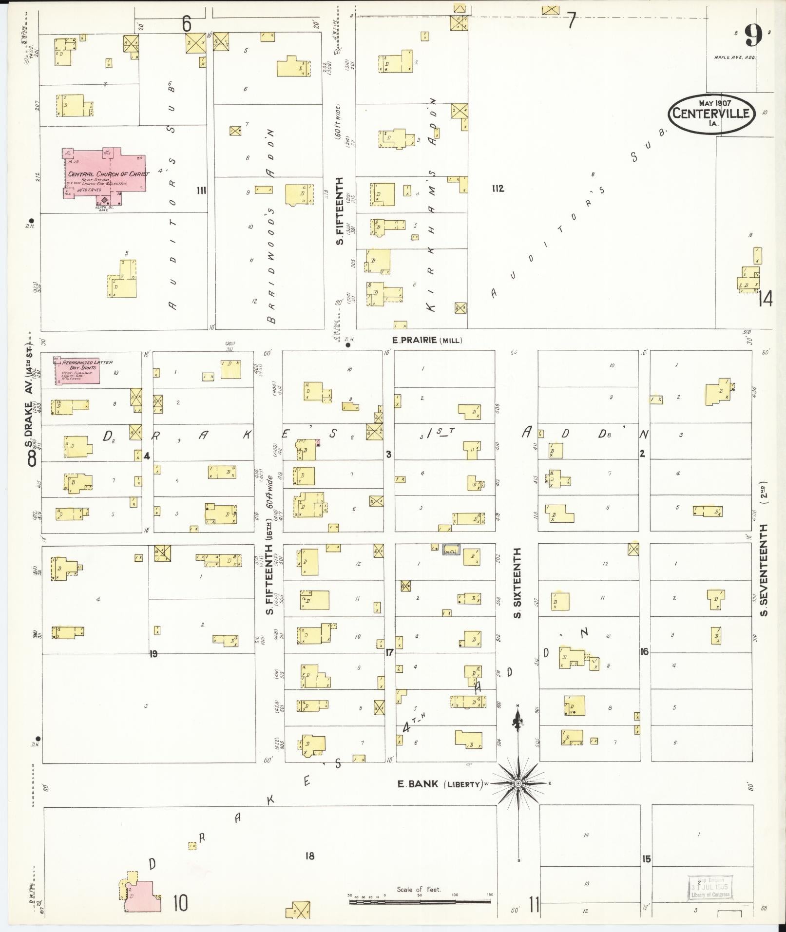 Sanborn Fire Insurance Map from Centerville, Appanoose County, Iowa (1907), Sheet #0009 - Historic Sanborn Fire Insurance Map Print, vintage old map wall art