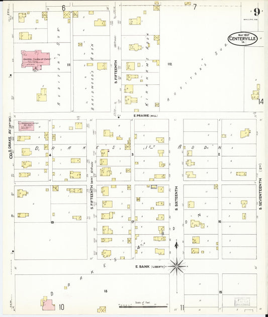 Sanborn Fire Insurance Map from Centerville, Appanoose County, Iowa (1907), Sheet #0009 - Historic Sanborn Fire Insurance Map Print, vintage old map wall art