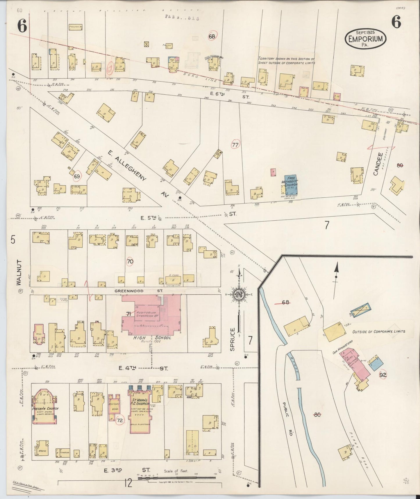Sanborn Fire Insurance Map from Emporium, Cameron County, Pennsylvania (1938), Sheet #0006 - Historic Sanborn Fire Insurance Map Print, vintage old map wall art, antique decor, genealogy gift, Pennsylvania Pennsylvania map